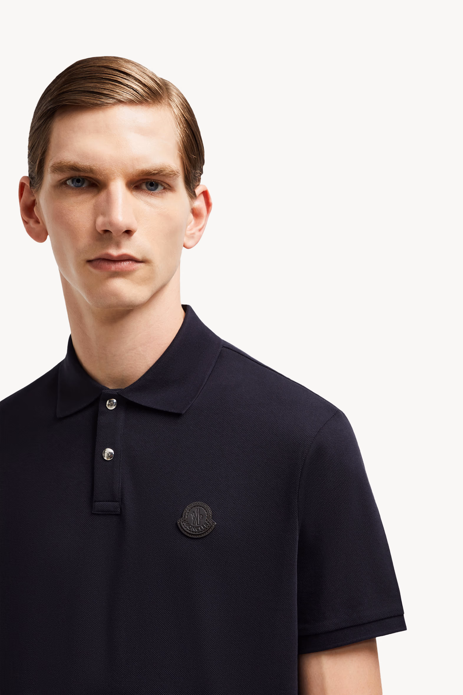 Logo Patch Cotton Piquet Polo Shirt Men Navy Blue Moncler 4